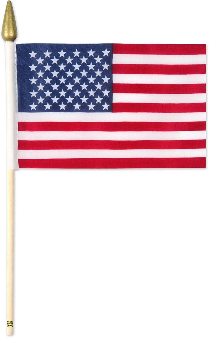Polyester Fabric American Flags With Wooden Sticks 24 Piece Patriotic Decorations 4th Of July Labor Day Party Supplies