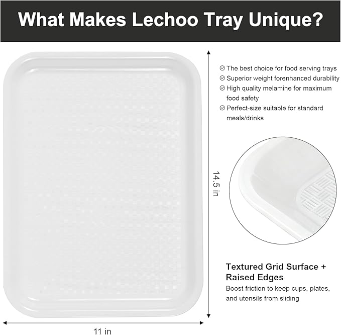White Serving Trays Set of 2, 14.5" x 11" Melamine Rectangular Food Trays with Raised Edges, Non-slip Heavy Duty Platters for Restaurant, Party, Home Kitchen Large Trays, Commercial Grade Trays