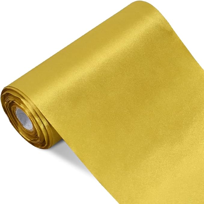 TONIFUL 6 inch x 22yd Wide Dark Gold Satin Ribbon Solid Fabric Ribbon for Cutting Sewing Ceremony Party Decoration Chair Sash Table Runner Car Bows Indoor Outdoor Yard Decor