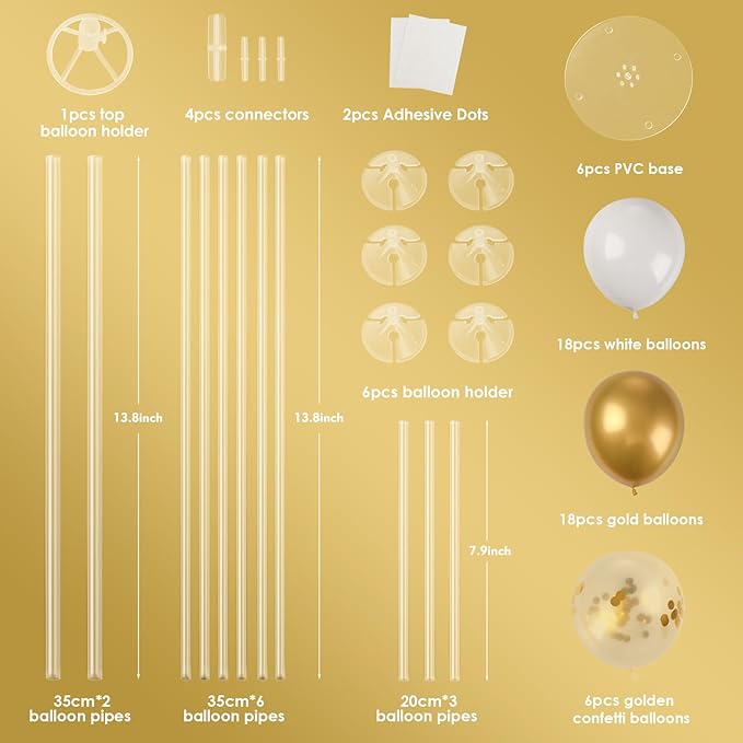 Voircoloria 6 Sets Balloon Stand Kits, Balloon Sticks with Base for Table Centerpieces Graduation Birthday Baby Shower Gender Reveal Party Decorations(White&Gold)