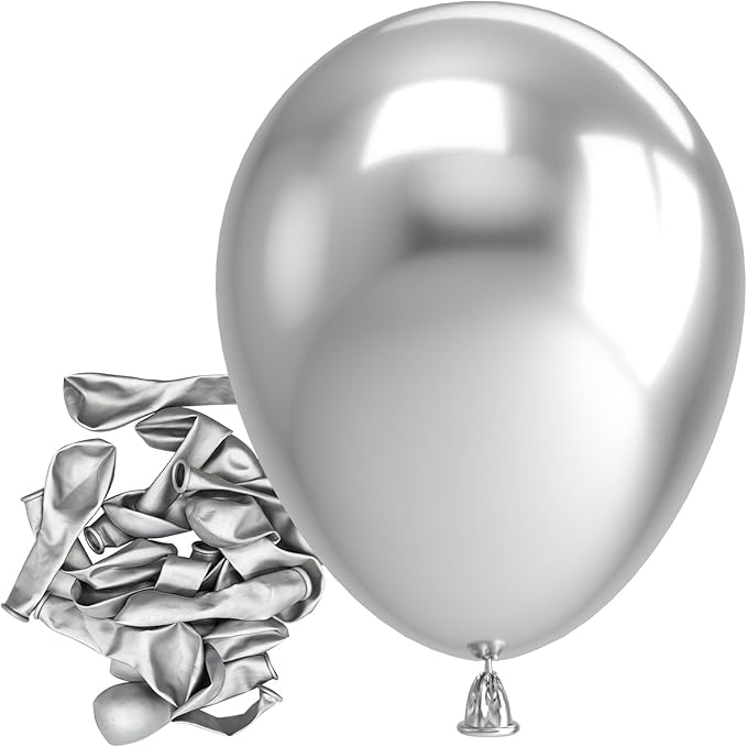 Bezente Metallic Silver Balloons Latex Balloons - 150 Pack 5 inch Chrome Silver Helium Balloons for Wedding Birthday Bridal Shower Graduation Anniversary Party Decorations