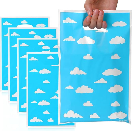 HappFestiv 50 Pcs Cloud Party Favor Bags, Blue Sky White Cloud Goodie Bags with Handle, Treat Bags for Snacks&Candy, Gift Bags Party Supplies