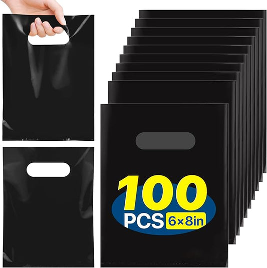 ANZNKU 100 PCS Black Party Favor Bags, Goodie Bags for Small Gifts, Easter Candy, Treats, Favors, Party Supplies Goody Bags for Kids Birthday, Wedding, Baby Shower (5.9x7.9 inch)