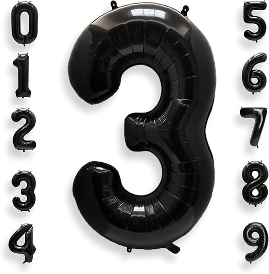 AULE 40 Inch Big Black 3 Balloon Number Large Foil Helium Number Balloons 0-9 Jumbo Giant Happy 3rd Birthday Party Decorations for Boy or Girl Huge Mylar Anniversary Party Supplies