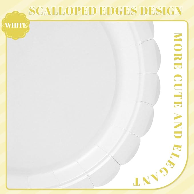 NatNarr 30 Pcs Scalloped Plates 9 Inch Disposable Graduation Paper Plates White Cute Dessert Cake Plate Dinner Party Plate for Congrats Grad, Wedding, Birthday, Engagement