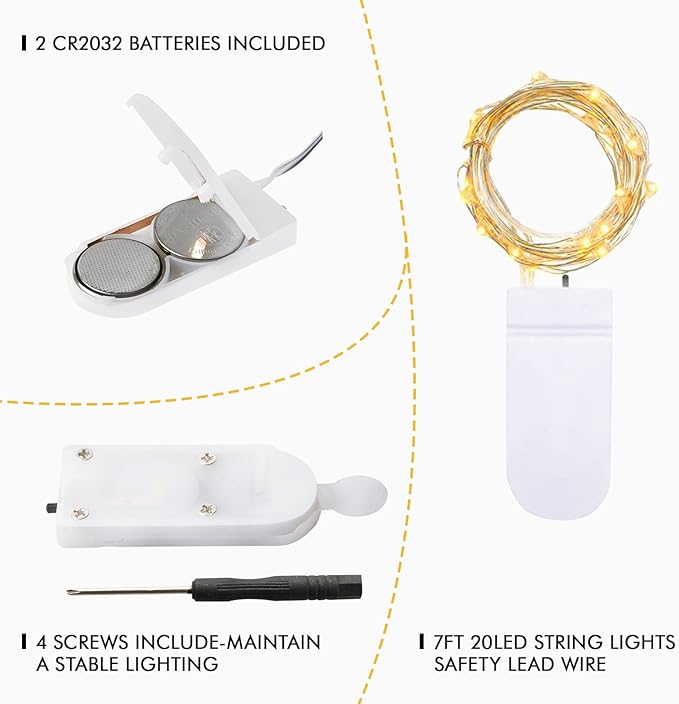 12 Pack Fairy Lights Battery Operated, 7FT 20 LED Waterproof Silver Wire Firefly Starry String Lights, Ideal for Wedding Centerpieces, Mason Jars, Party, Christmas Decor(Warm White)