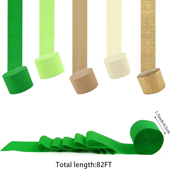 5 Rolls Green & Gold Crepe Paper Streamers, Crepe Paper Craft for Wedding Baby Shower Birthday Bridal Party Engagement Decorations Supplies