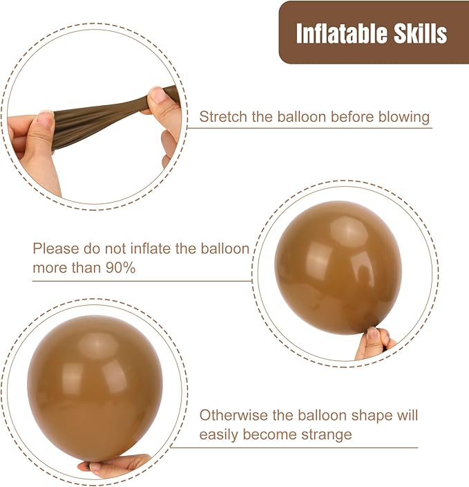 RUBFAC 135pcs Brown Balloons Different Sizes Pack of 18 12 10 5 Inch, Latex Boho Neutral Coffee Tan Balloon Garland Arch Kit for Baby Shower Jungle Safari Fall Birthday Bear Themed Party Decorations