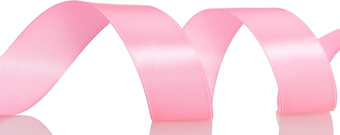 YASEO 1 Inch Flamingo Pink Solid Satin Ribbon, 50 Yards Craft Fabric Ribbon for Gift Wrapping Floral Bouquets Wedding Party Decoration