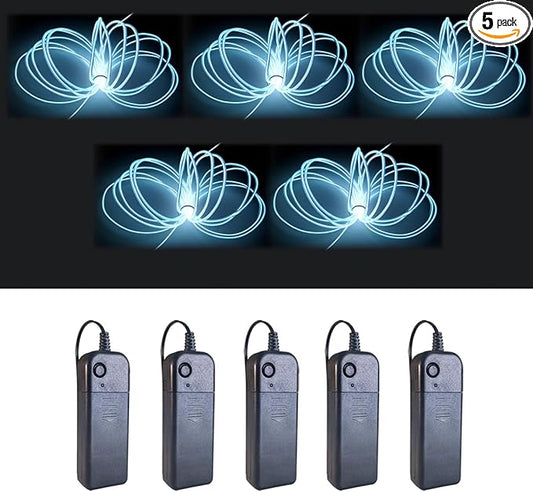 MaxLax EL Wire White 5-Pack, 9ft/2.75m Neon Light Wire with Noise Reduction and Battery Pack…