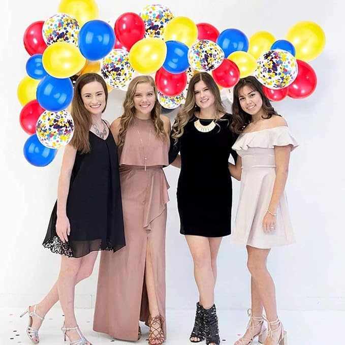 Royal Blue, Red, Yellow Balloons Set - 12inch Red Yellow Blue Balloon Arch Red Yellow Confetti Balloons for Fiesta Carnival Circus Wedding Birthday Baby Shower Graduation Party Decorations