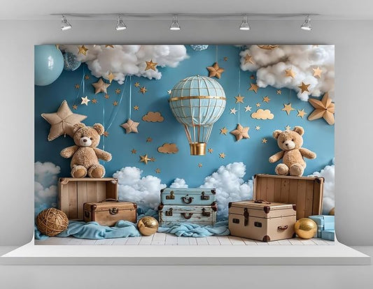 Kate 10x6.5ft Sweet 1st Birthday Party Backdrops for Photography Hot Air Balloon Background Toy Bear Cloud Backgrounds Baby Birthday Party Cake Smash Studio Backdrop