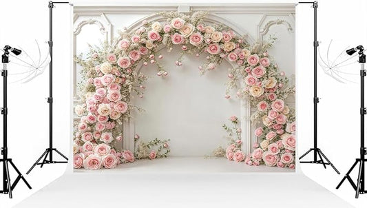 Kate 10×8ft (3×2.5m) White Plaster Line Wall Backdrop Photography Arched Flower Door Indoor Birthday Girl Party Party Wedding Maternal Portrait Background Photography Studio Props Photos Videos