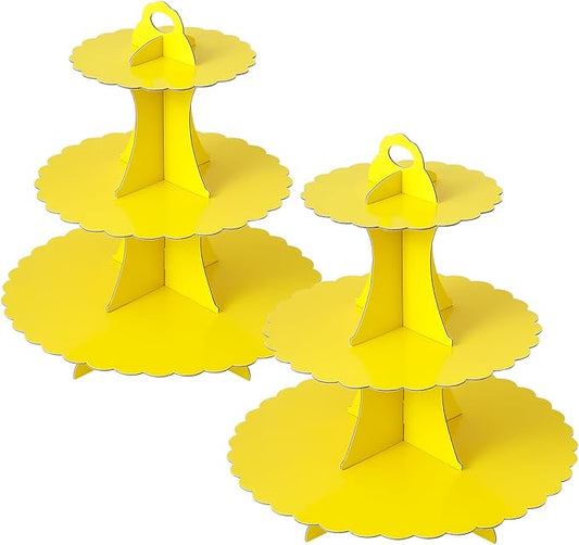 Soleebee 3-Tier Cupcake Stand, Cardboard Cupcake Tower, Dessert Cup Cake Stand Tower for Birthday Wedding Party Decoration, Cupcake Tier Stand 2 Set (Yellow)