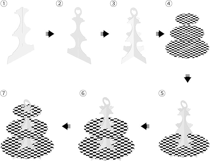 3-Tier Racing Theme Cupcake Stand,Cars Theme Decoration,Black White Checkered Design,Car Theme Dessert Stand for Race Car Birthday Party Decorations (1-Pack)