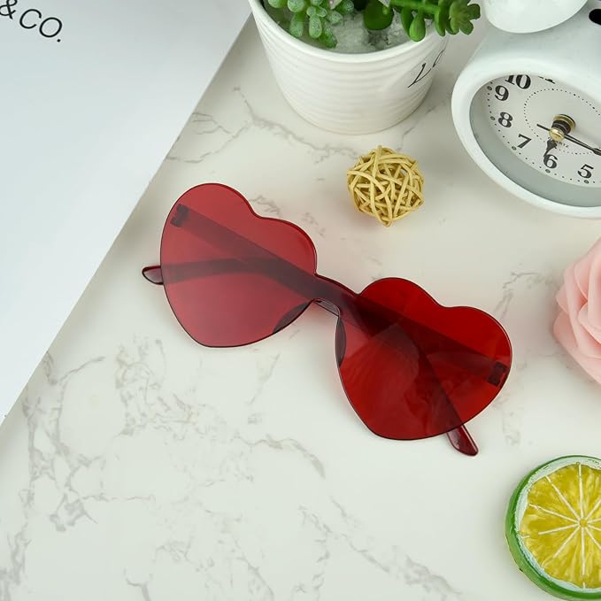 NACHLYNN 36 Pairs Red Heart Sunglasses for Women Rimless Heart Shaped Sunglasses Candy Color Glasses for Party Favors