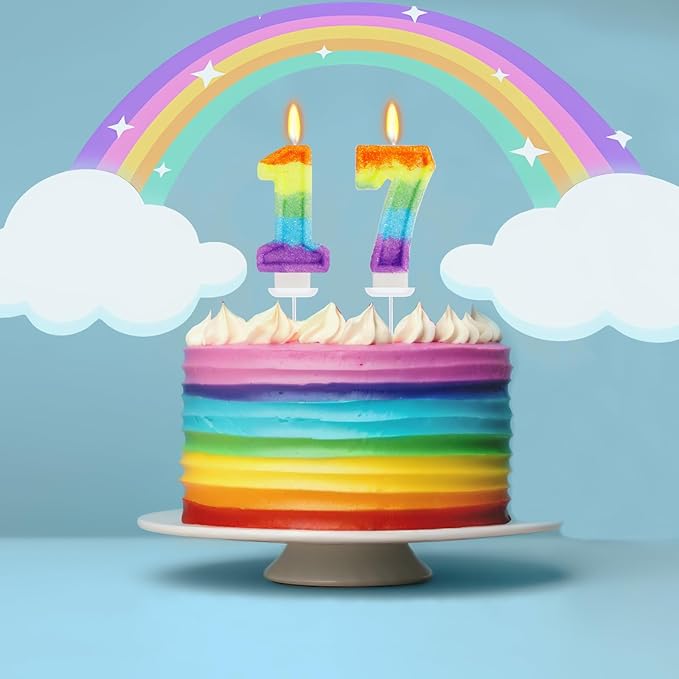 Rainbow Candles for Birthday Cakes, 17 Candles Cake Topper, Rainbow Birthday Party Decorations
