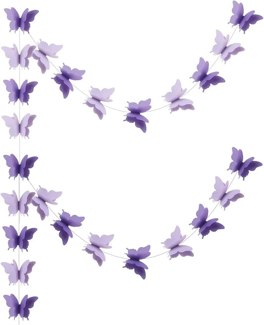 Butterfly Banner Decorative Paper Garland for Wedding Baby Shower Birthday Party Theme Decor 110 Inches Pack of 2 Pieces Light Purple