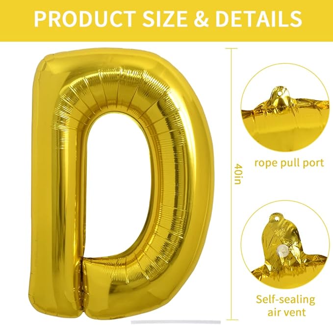 TONIFUL 40 Inch Large Gold Letter D Balloons, Foil Mylar Big Balloons for 2026 New Year Eve Graduation Wedding Baby Shower Birthday Party Anniversary Decorations