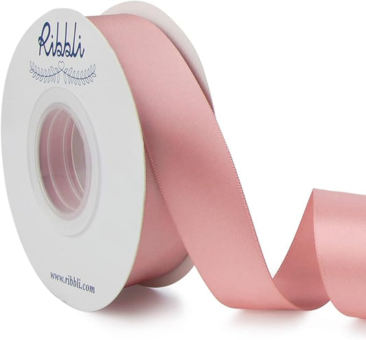 Ribbli Rose Gold Double Faced Satin Ribbon,1” x Continuous 25 Yards,Use for Craft Bows Bouquet, Gift Wrapping, Wedding Decoration, Floral Arrangement