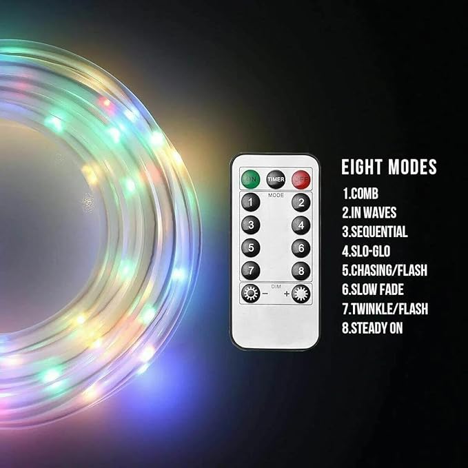 LED Rope Lights 33ft 100LED Flexible Tube Lights Connectable Fairy String Light USB Plug in Waterproof 8 Modes for Indoor Outside Home Yard Pool Wedding Garden Patio Holiday Decor