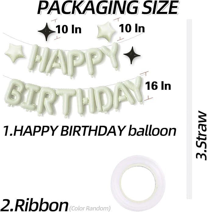 Cream Green Happy Birthday Banner Balloon Aluminum Foil 16 Inch Letter,10 Inch Five Pointed Star Four Pointed Star Suitable for Kids, Men, Women, Boys and Girls Party Decoration Supplies