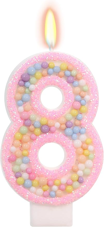 Pink Birthday Candles - Number 8 Candle, Colorful Macaron Candles, Axolotl Theme Cake Topper, Pink Birthday Decorations, Sweet Theme Birthday Party Supplies