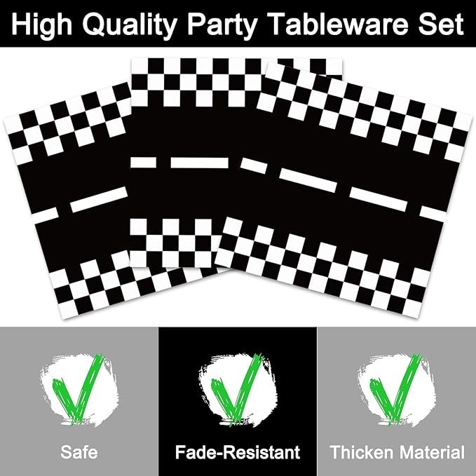96 Pcs Race Car Party Plates and Napkins Sets, Racing Car Race Track Party Supplies Disposable Tableware Decorations Racing Wheel Sports Themed Dinnerware for Boys/Kids Birthday Party, Serves 24