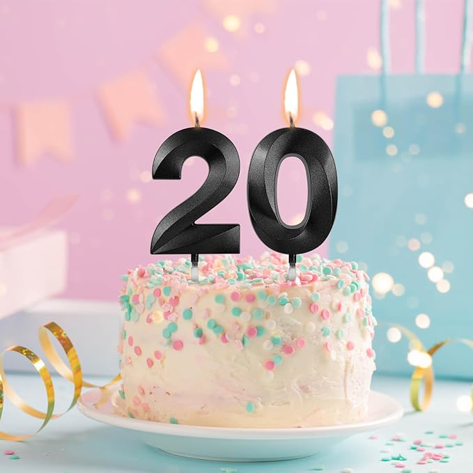 Number 20 Birthday Candles, 1.96 Inch Happy Birthday Cake Candles Cupcakes Topper Decoration for Birthday Party Wedding Anniversary Celebration Supplies (Black)