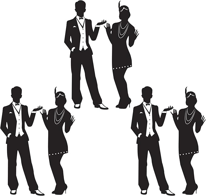 Beistle 6-Piece Roaring 20's Cutouts, Great Gatsby Party Decorations, 20's Theme Décor, Swing Dancer Speakeasy Party Supplies, 37"