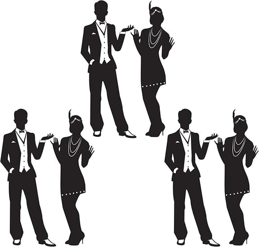 Beistle 6-Piece Roaring 20's Cutouts, Great Gatsby Party Decorations, 20's Theme Décor, Swing Dancer Speakeasy Party Supplies, 37"