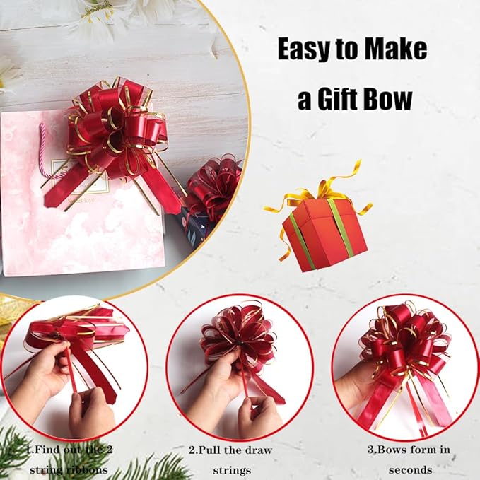 HQJAXJ 6 Pieces Bows for Gift Wrapping Pull Bow Ribbon Pull Bows for Christmas Wedding Baskets Valentine's Day Bows 6 inch Pull Bow for Gift Wrapping (Wine Red)