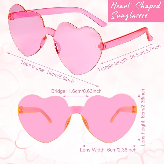 28 Pack Heart Shaped Sunglasses for Women Rimless Heart Glasses Bulk Mardi Gras Candy Color Sunglasses for Party