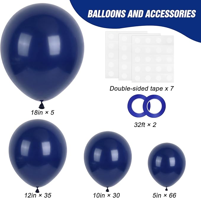 RUBFAC 135pcs Navy Blue Balloons Different Sizes 18 12 10 5 Inch Dark Blue Latex Balloon Garland Arch for Graduation Birthday Party Baby Shower Wedding Decorations