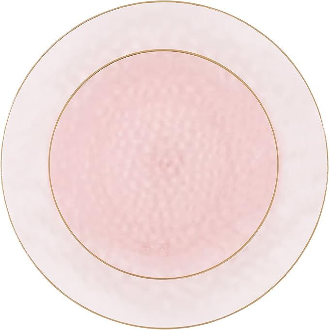 PLASTICPRO 128 Piece Combo Plates Set includes 64-7'' inch Plate & 64-10'' inch Plates Pink Hammered Plastic Party Plate Premium heavyweight Elegant, Disposable, Tableware, Dishes,