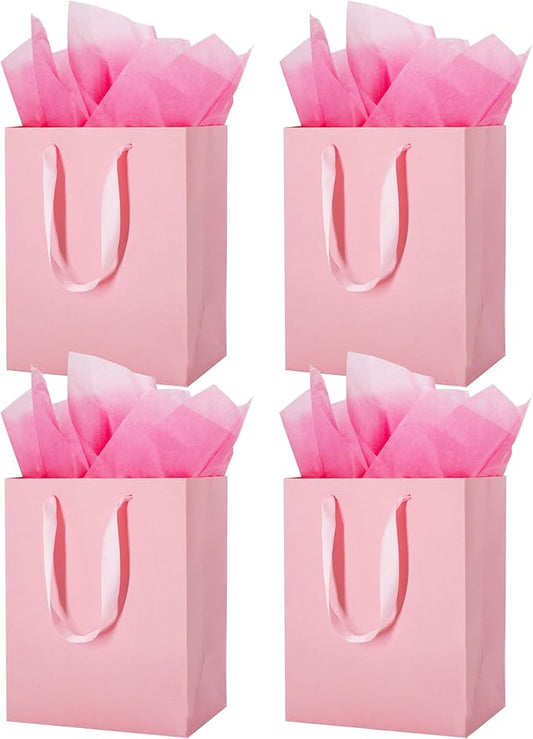 MOXARYSU 4 Pcs Medium Pink Gift Bags: 8x5x10 Inches Gift bags With Handles Party Favor Bags With 8 Tissue Paper For Party,Birthday,Baby Shower,Wedding（Pink）