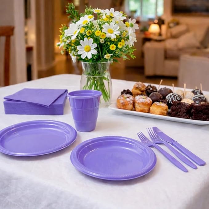Disposable Party Kit for 50 Guests – 350-Piece Complete Set (Lilac)