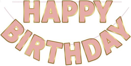 Happy Birthday Banner - 9ft Pre-Strung Happy Birthday Sign for Women, Men, Girls, Boys - No DIY Birthday Decorations & Party Supplies(Rose Gold)