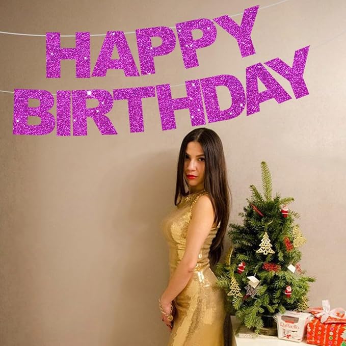 BEISHIDA Happy Birthday Banner - Pre-Strung No DIY Birthday Decorations - Happy Birthday Sign - Birthday Banner for Women, Kids - Backdrop Purple