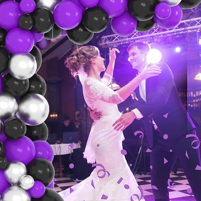 Purple Black Silver Balloon Garland Arch Kit - 121PCS Purple Black Balloons Metallic Silver Balloon for Purple Wedding Birthday Engagement Graduation Party Decorations