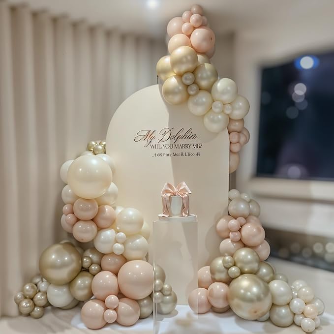 HILAVO Dusty Pink Balloon Arch Kit Boho Blush Pink Champagne Gold Double Stuffed Sand White Latex Balloons Garland for Girls Women Bridal Baby Shower Retro Neutral Engagement Birthday Party Decor