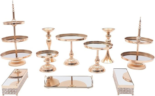 10 Pcs Wedding Cake Stand Set Dessert Table Display Set, Gold Tempered Glass Metal Cupcake Tray Candy Fruit Display Tower for Afternoon Tea Birthday Party Baby Shower Anniversary