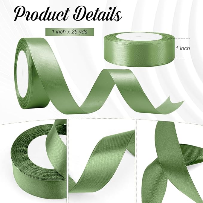 Green Ribbons for Gift Wrapping, 1 Inch 25 Yards Ribbons for Crafts Sage Green Ribbon Emerald Green Ribbon Perfct for Green Bow, Wedding Decor, Floral Bouquets, Baby Shower, Easter, Christmas