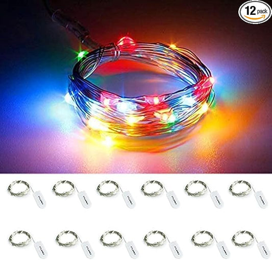 CYLAPEX 12 Pack Fairy Lights Battery Operated 7ft 20 LED Mini String Lights Silver Wire Firefly Starry Moon Lights for Christmas Mason Jars Party Wedding Centerpiece Table Decorations, Multicolor