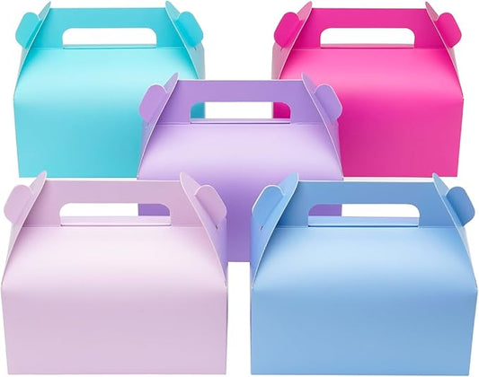 UnicoPak 30 Pack Pastel Party Favor Bag Boxes, Gable Gift Boxes with Handles for Candies Treats Goodies Cookies, Ideal for Theme Birthday Party, Classroom Events, Valentine's Day, 6.5x3.5x3.5 Inches