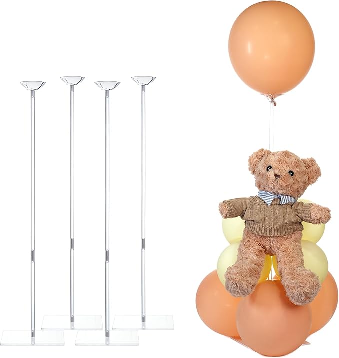 TEKXYZ Clear Acrylic Balloon Stands for Table, Adjustable Height 15.75 Inch, 23.6 Inch, 31.5 Inch Reusable Balloon centrepieces Toy Balloons, for Wedding, Birthdays Table& Floor Decor (Set of 4)
