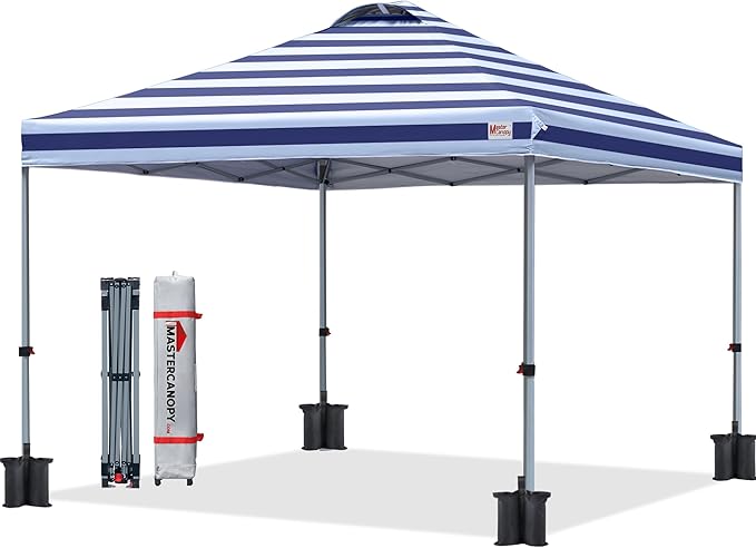 MASTERCANOPY Durable Pop-up Canopy Tent with Roller Bag (10x10, Navy Blue Stripes)