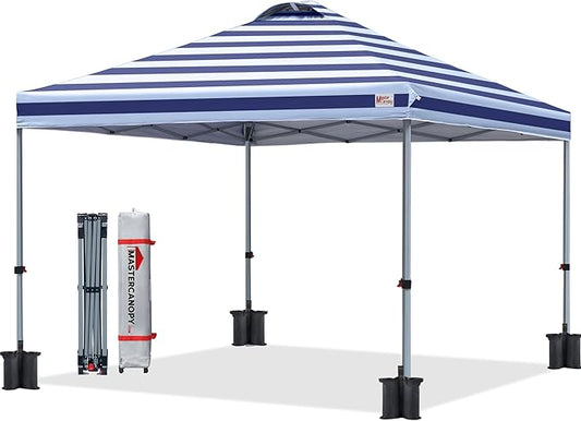 MASTERCANOPY Durable Pop-up Canopy Tent with Roller Bag (10x10, Navy Blue Stripes)