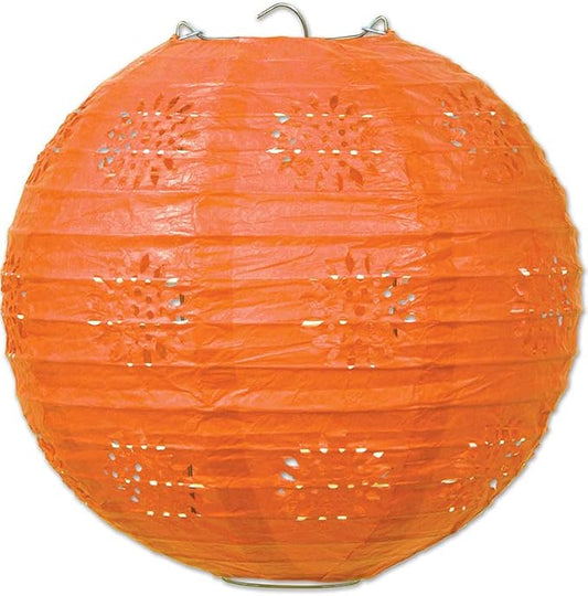 Beistle 3 Piece Orange Paper Lace Lanterns For Birthday Party Decorations, Wedding Receptions, Cinco De Mayo, Day Of The Dead Celebrations