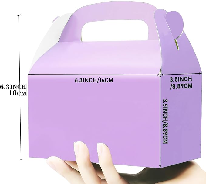 30-Pack Purple Party Favor Treat Boxes, Goodie Boxes, Gable Paper Gift Boxes with Handles. Perfect for Purple Birthday Party Baby Shower Decoration Supplies.